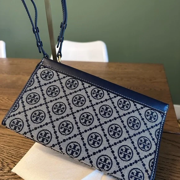 NWT! NEW! Tory Burch T Monogram Jacquard Mini Pouchette Navy 2 in 1 Shoulder Bag - Picture 9 of 16